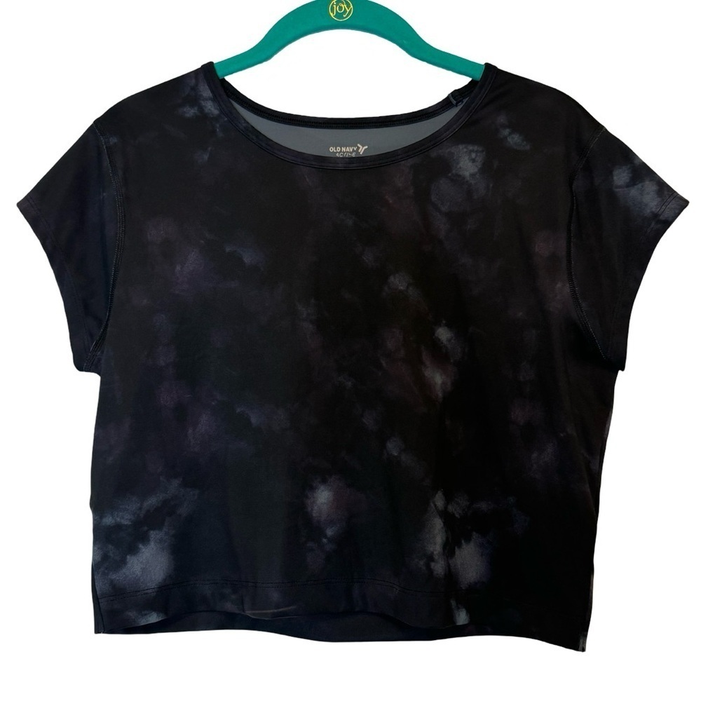 Old Navy Active Crop Top Short Sleeve Marble Black and Gray Size M